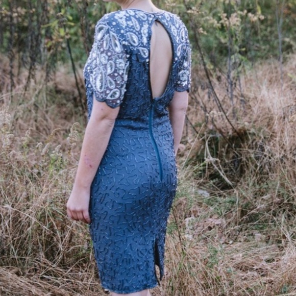 Vintage Beaded Silk Cocktail Dress - Picture 1 of 4